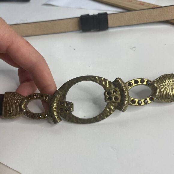 Chico's Thin Leather Belt with whimsigoth whimsifairy Art Deco Buckle L #hg1 - Picture 8 of 8